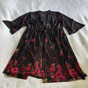 Floral Black and Red Sheer Kimono
